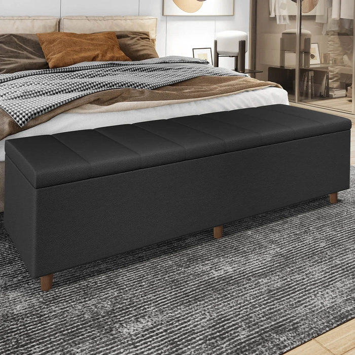 Recamier Baú Estofado King 193cm Horus Sintético Preto Z04 - Mpozenato 