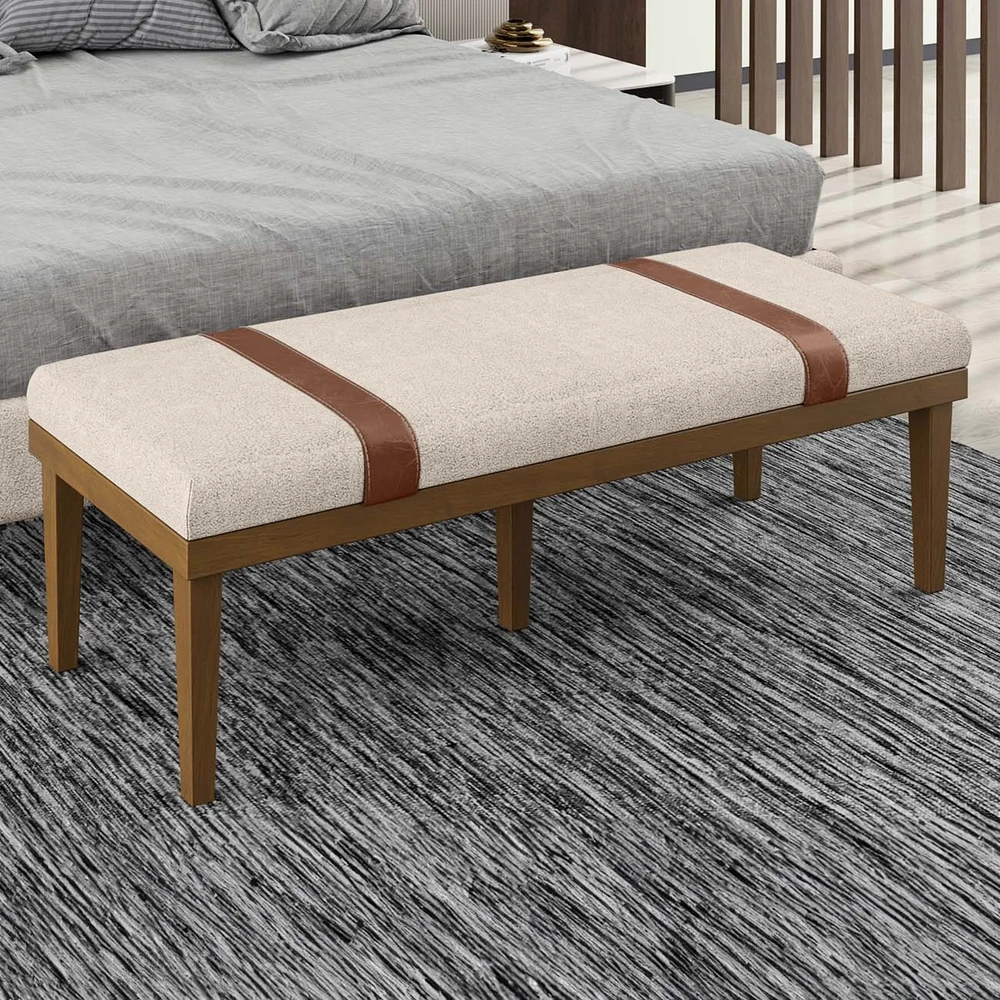 Recamier Puff Estofado Casal 140cm Shiva Boucle Bege Z04 - Mpozenato