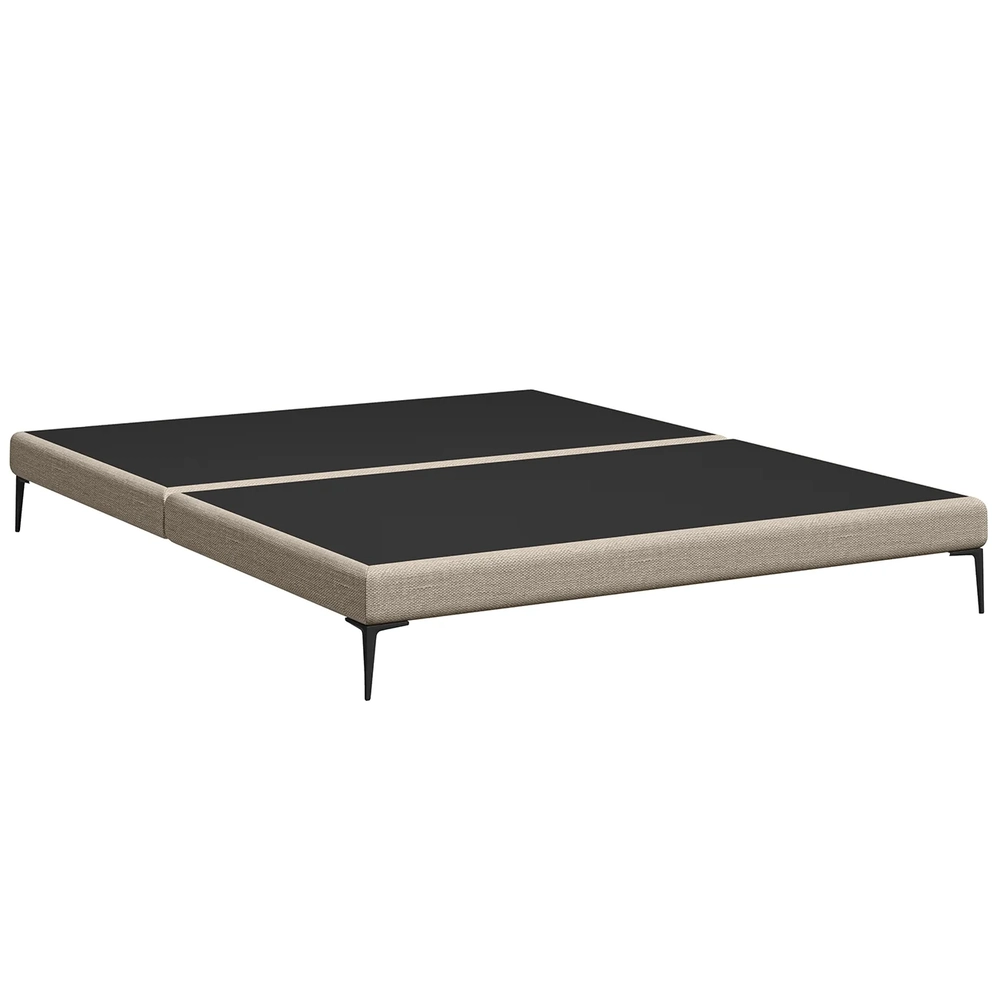 Cama Queen Base Box 158cm Pés Ferro Susano Linho Bege Z04 - Mpozenato