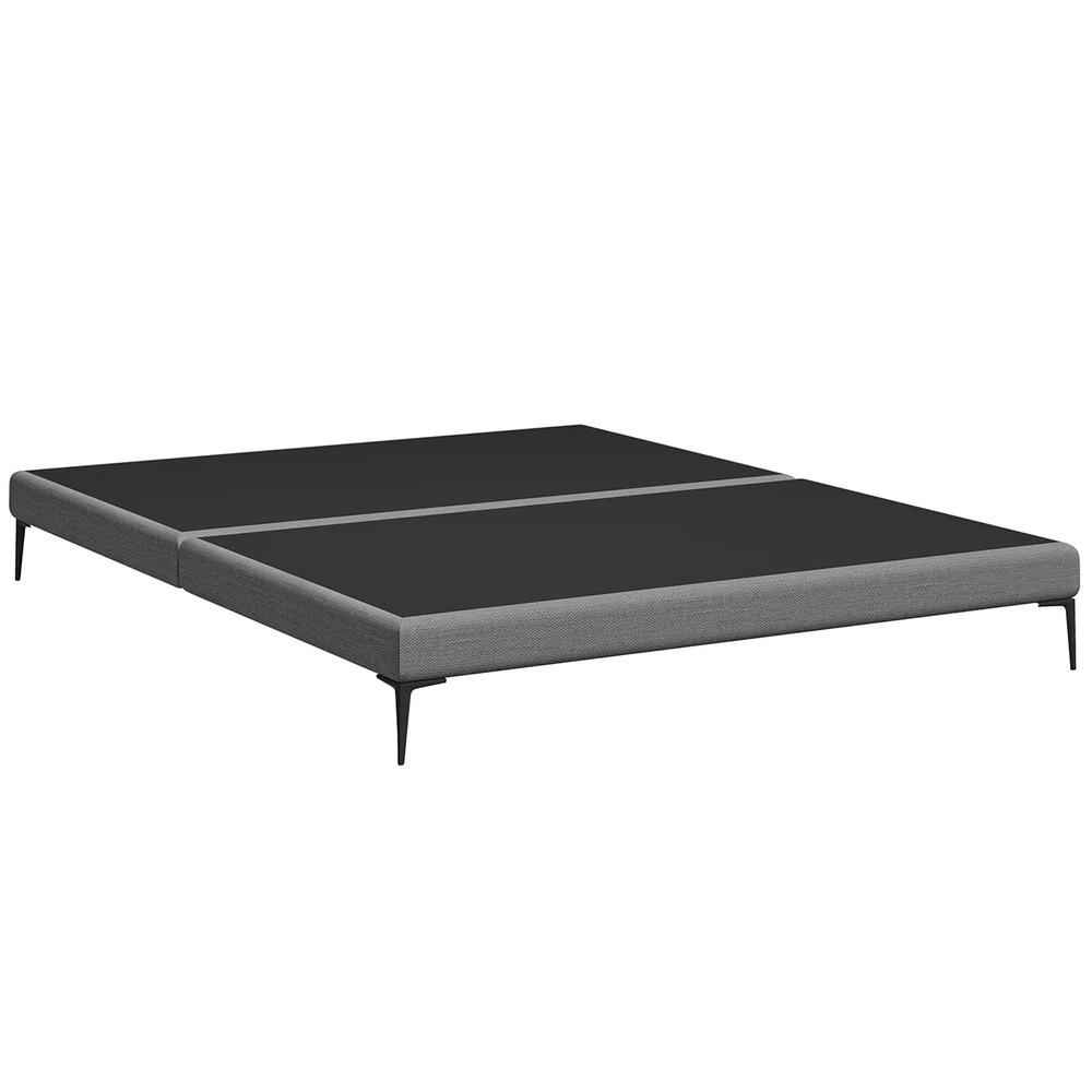 Cama Queen Base Box 158cm Pés Ferro Susano Linho Cinza Z04 - Mpozenato