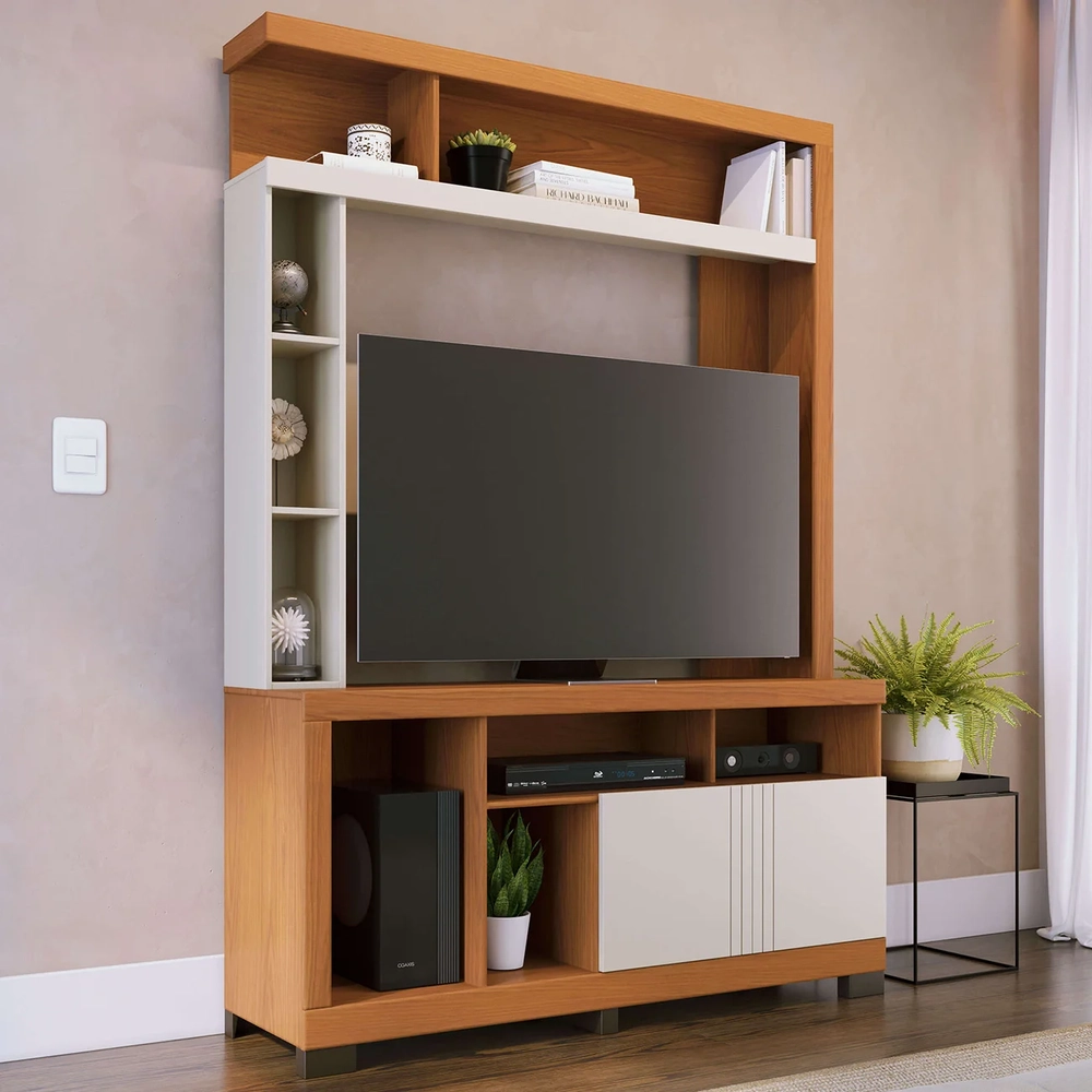 Estante Painel TV 50 Pol 136cm Zani Freijó/Off White C05    - Mpozenato