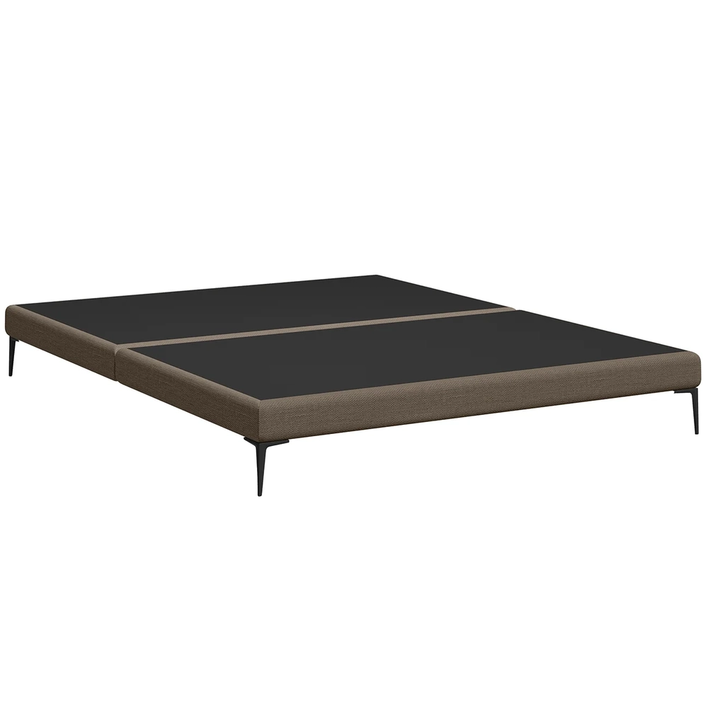 Cama Queen Base Box 158cm Pés Ferro Susano Linho Marrom Z04 - Mpozenato