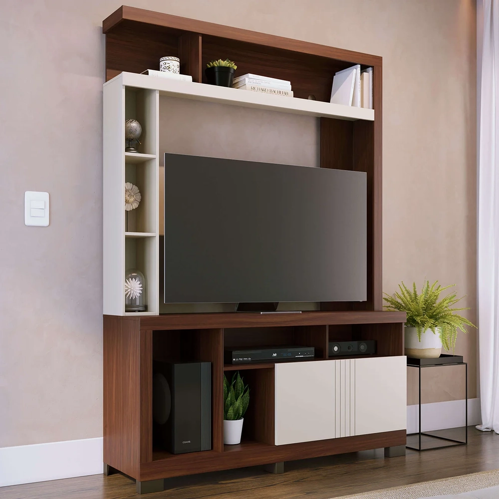 Estante Painel TV 50 Pol 136cm Zani Nogueira Real/Off White C05 - Mpozenato