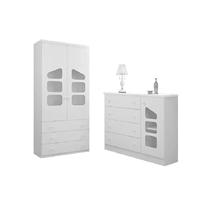 Guarda Roupa Infantil 02 Portas e Cômoda Sapateira Eloisa Branco - Phoenix Baby