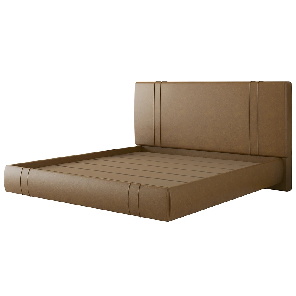 Cama King Flutuante Com Cabeceira 195cm Lyra Sintético Camel S05 - Mpozenato
