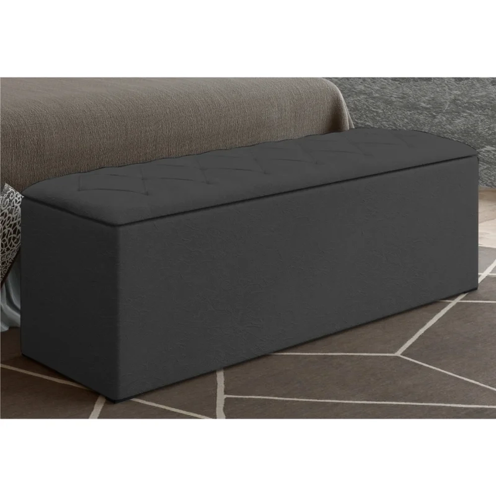 Calçadeira Baú Casal 140cm Paris Veludo Cinza - JS Móveis