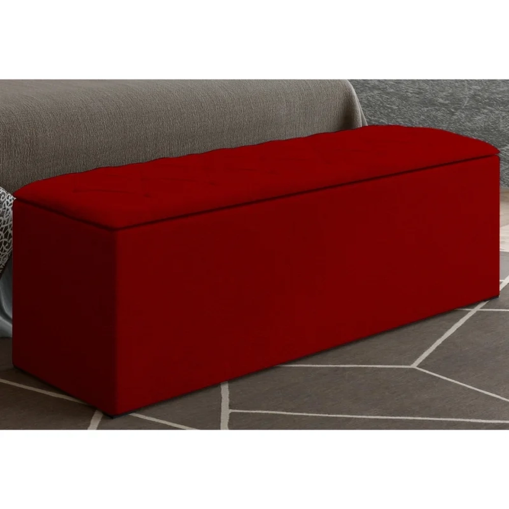Calçadeira Baú Casal 140cm Paris Veludo Vermelho - JS Móveis