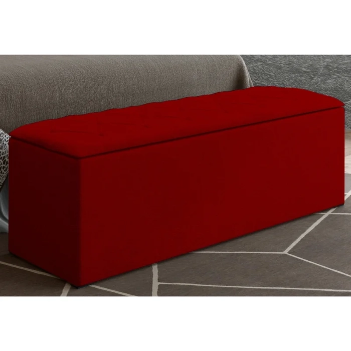 Calçadeira Baú Casal 140cm Paris Veludo Vermelho - JS Móveis