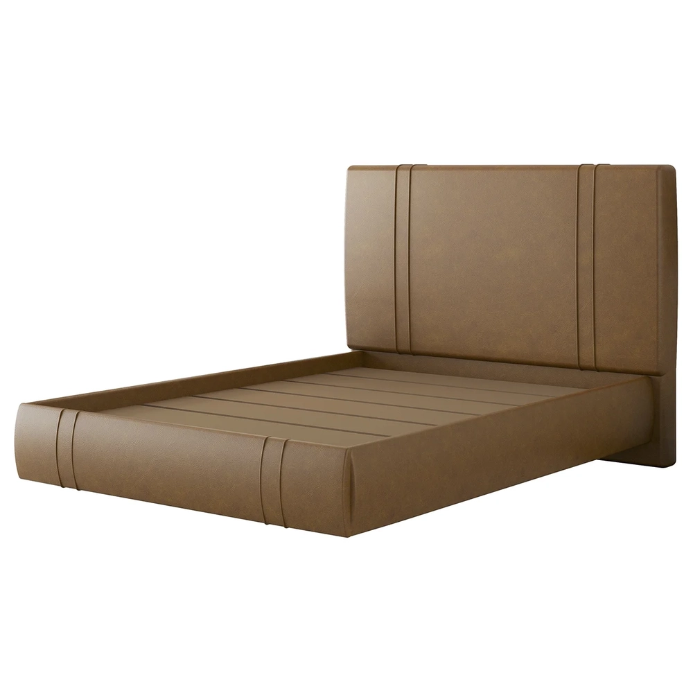 Cama Casal Flutuante Com Cabeceira 140cm Lyra Sintético Camel S05 - Mpozenato
