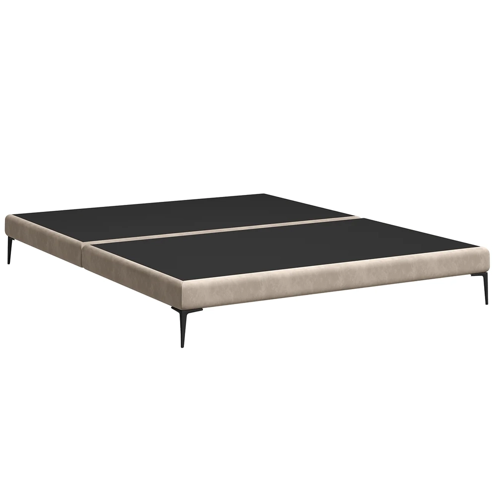 Cama Queen Base Box 158cm Pés Ferro Susano Veludo Bege Z04 - Mpozenato 