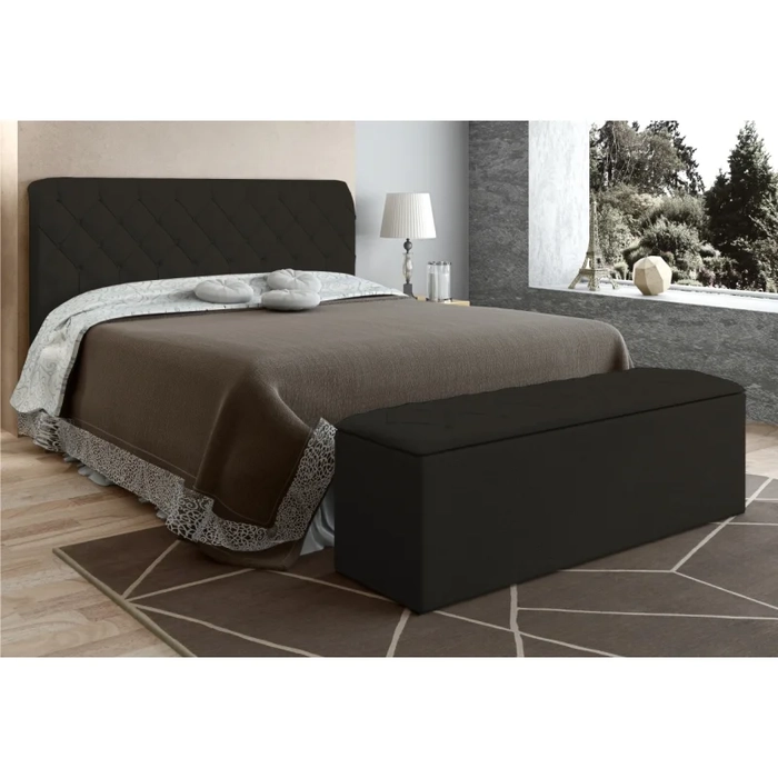 Cabeceira Cama Box Casal Queen 160cm com Calçadeira Baú Paris Veludo Chocolate - JS Móveis