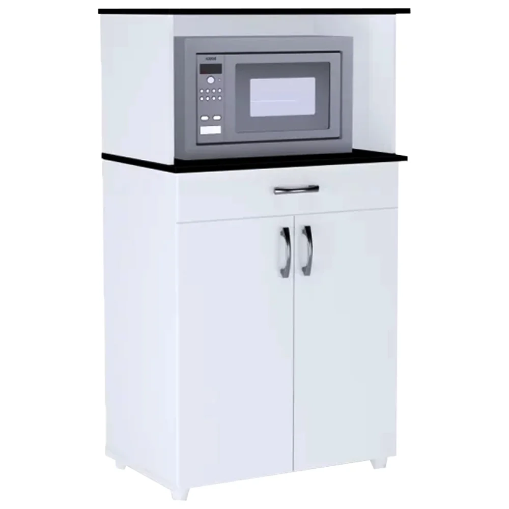 Balcão Multiuso para Forno/Microondas Carina Flex Branco/Preto - AJL Móveis