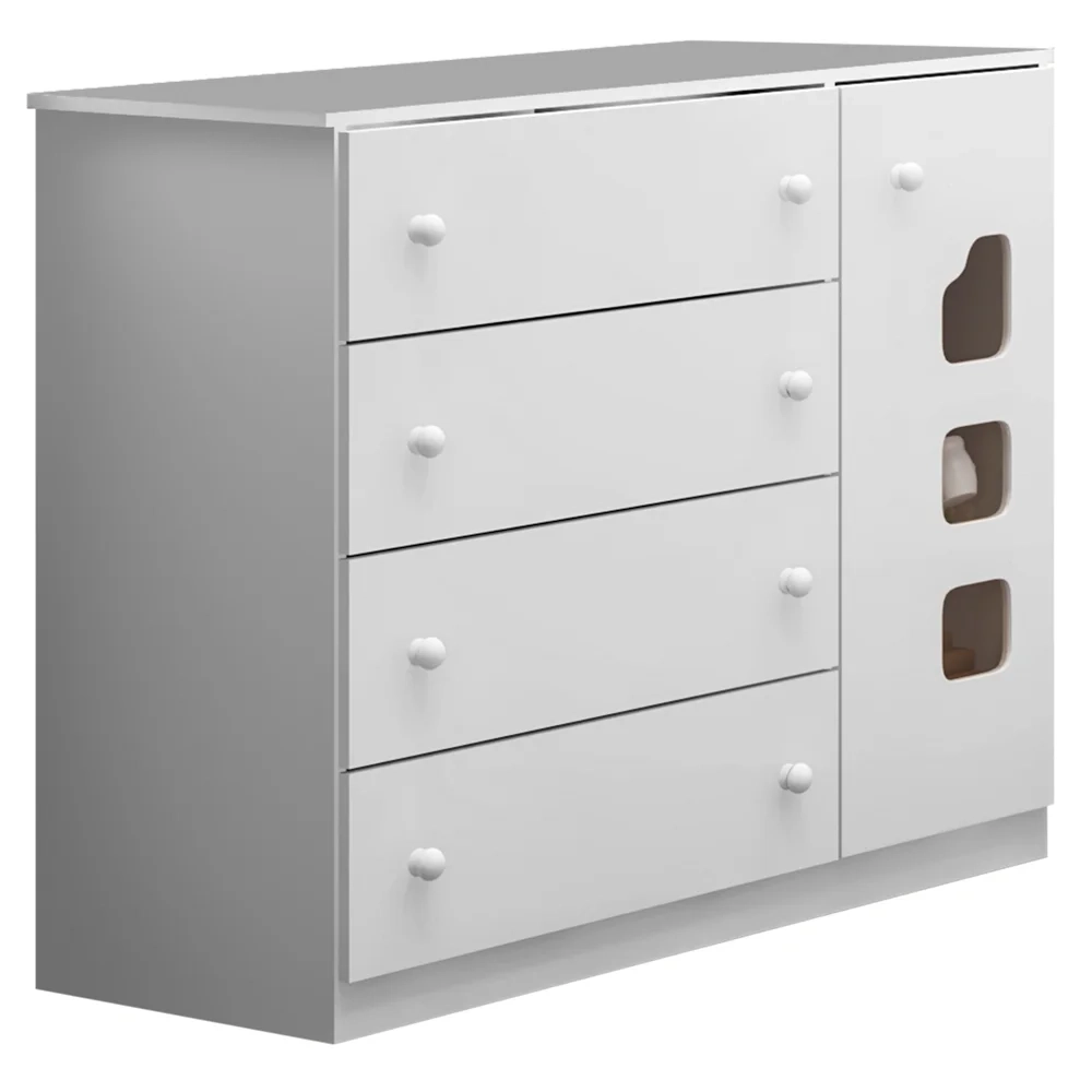Cômoda Infantil 100% MDF 1 Porta e 4 Gavetas Livia Branco - Phoenix