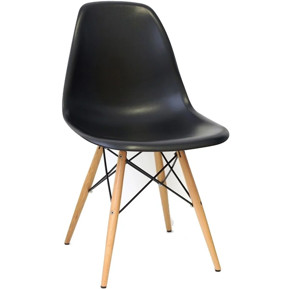 Cadeira Eiffel Charles Eames Preta F01 com Base de Madeira DSW - Mpozenato 