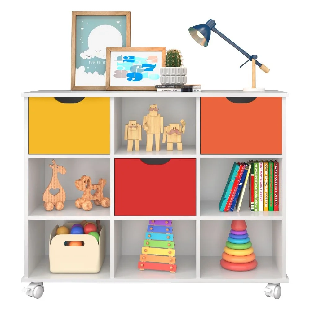 Nicho Organizador 3 Gavetas com Rodízios Branco/Colorido - Qmovi