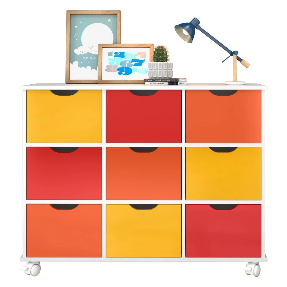 Nicho Organizador 9 Gavetas com Rodízios Branco/Colorido - Qmovi