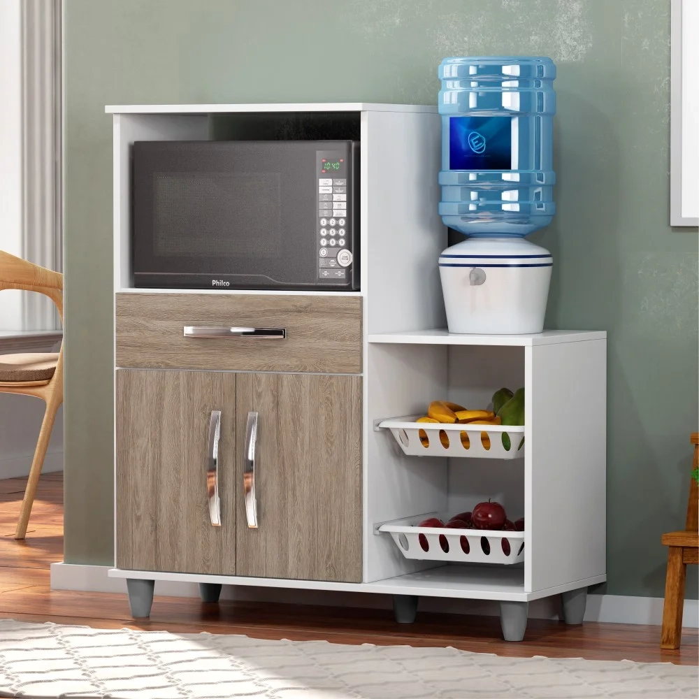 Armário Multiuso Irlanda com Fruteira Branco/Castanho - Lumil Móveis