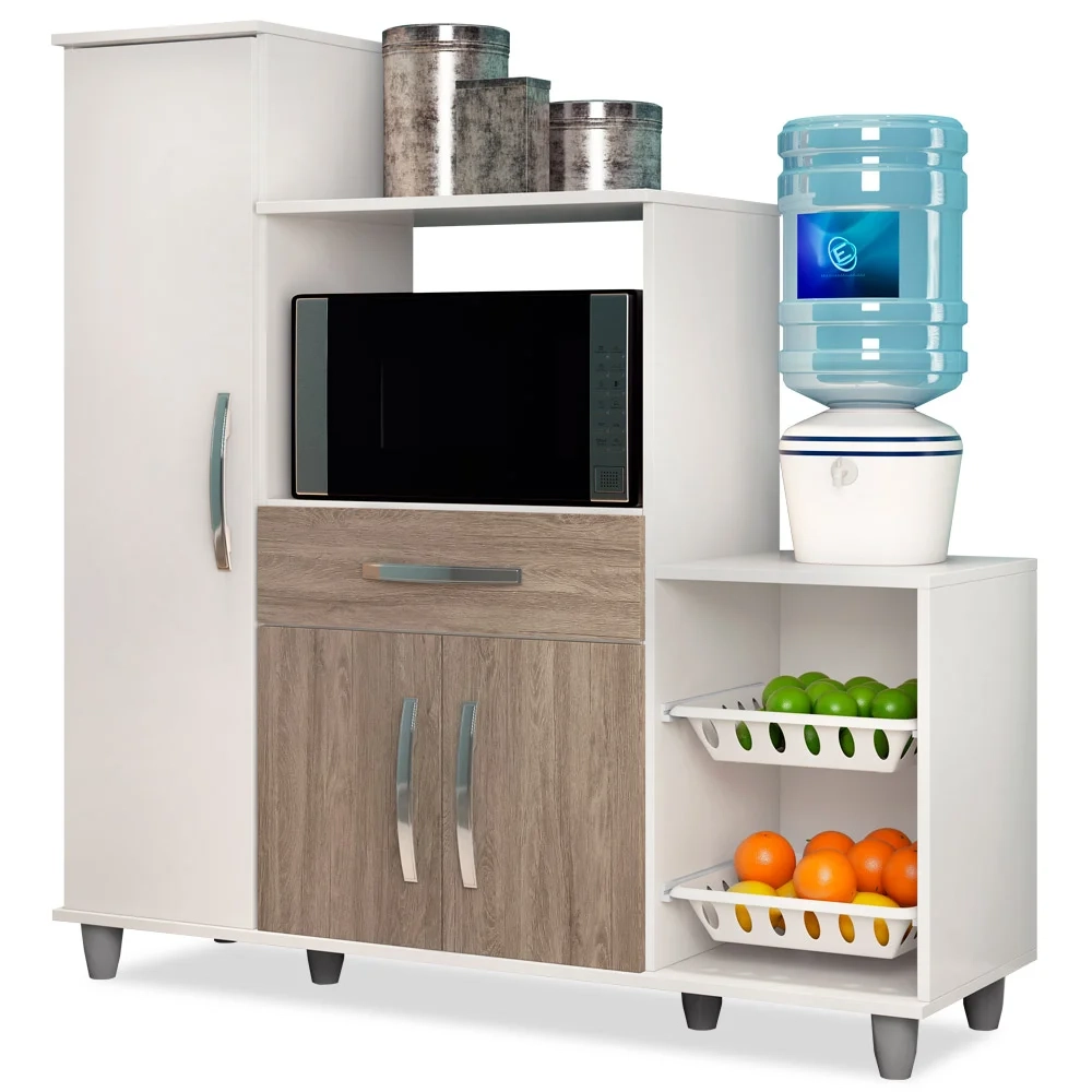 Armário de Cozinha Com Fruteira e Nicho Ibiza Branco/Castanho - Lumil Móveis