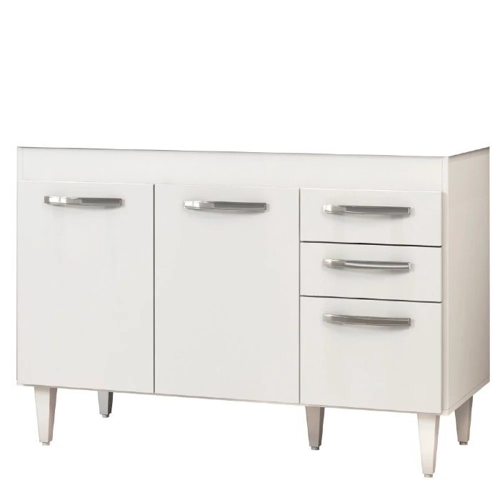 Balcão Gabinete 120cm Suécia sem Tampo 3 Portas 2 Gavetas Branco - Lumil Móveis