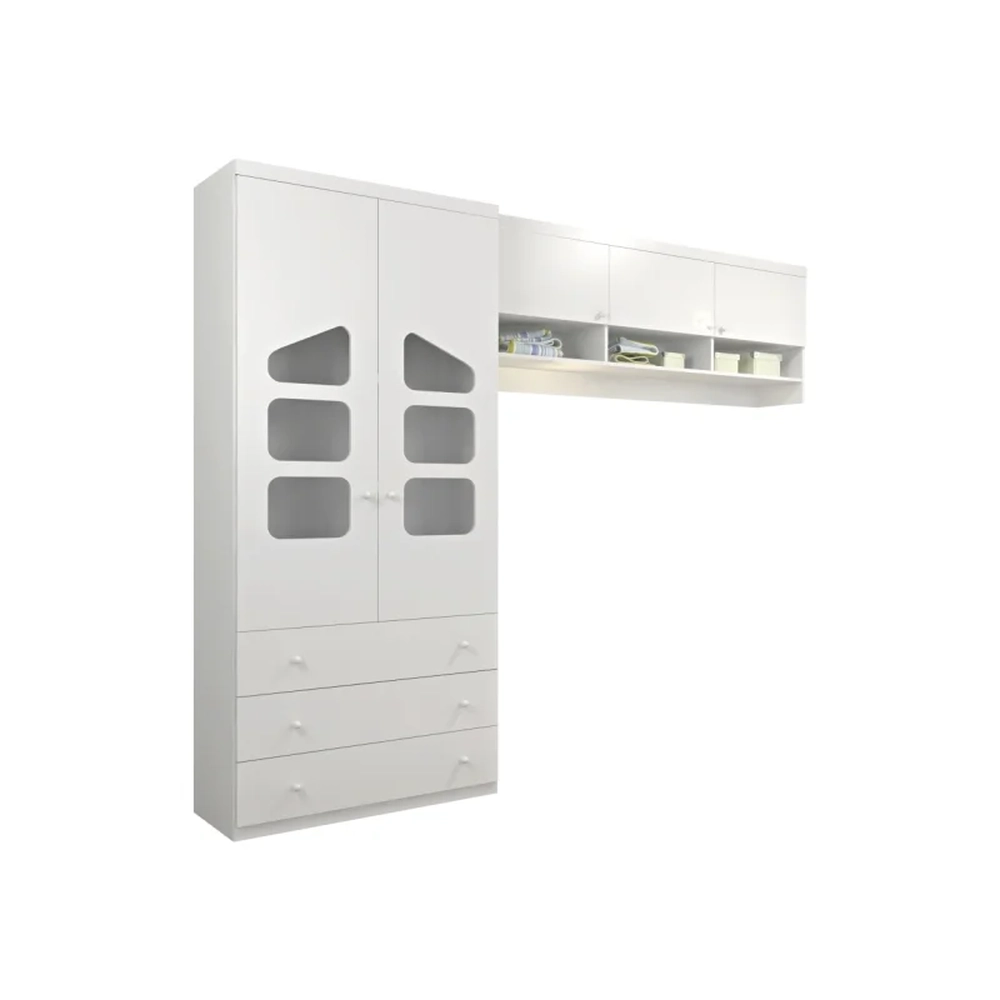 Guarda Roupa Infantil 02 Portas e Ponte Aérea Eloísa Branco - Phoenix Baby