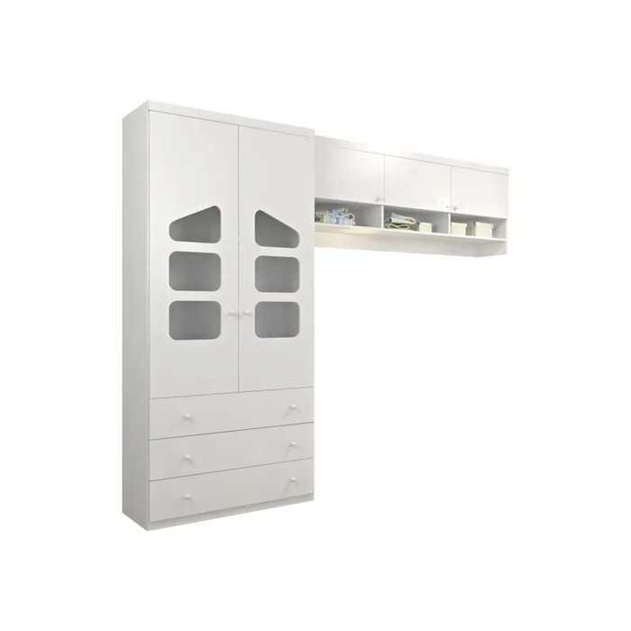 Guarda Roupa Infantil 02 Portas e Ponte Aérea Eloísa Branco - Phoenix Baby