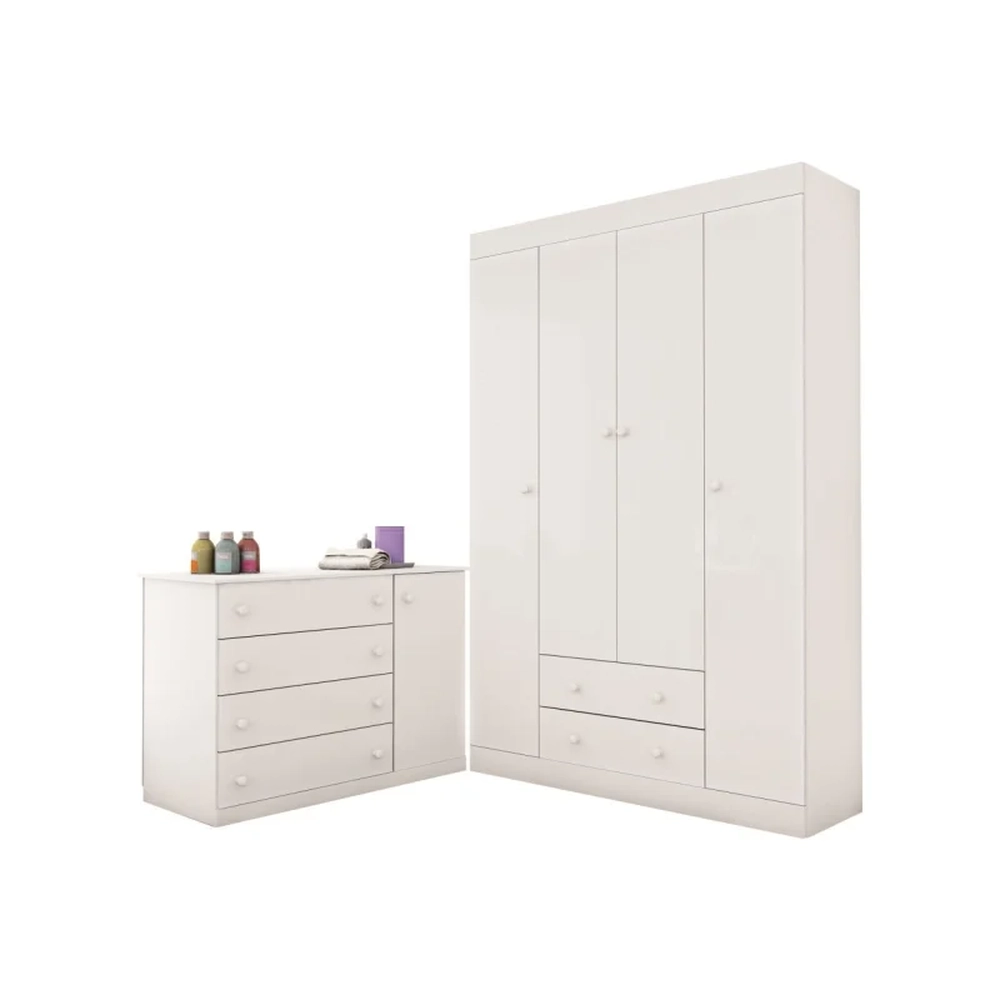 Jogo Quarto Infantil Guarda Roupa e Cômoda Helena Branco - Phoenix