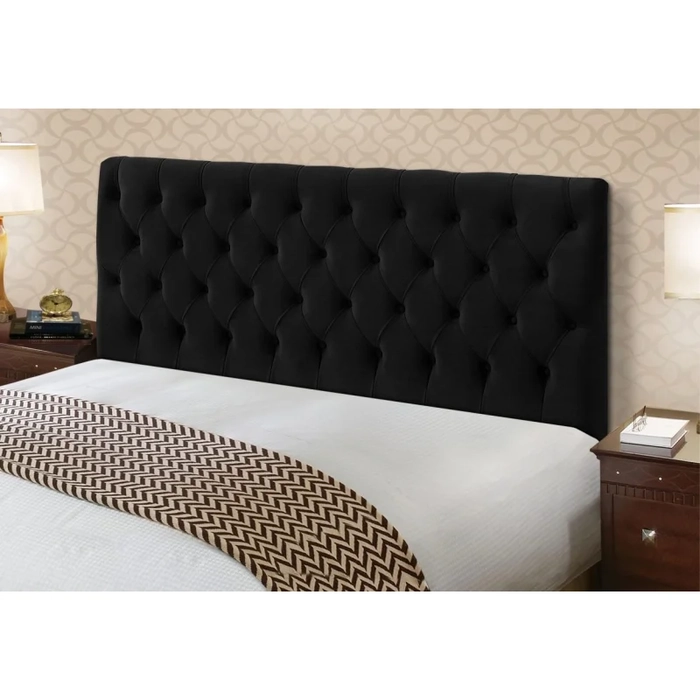 Cabeceira Cama Box Casal King 195cm Cristal Veludo Preto - MV Estofados