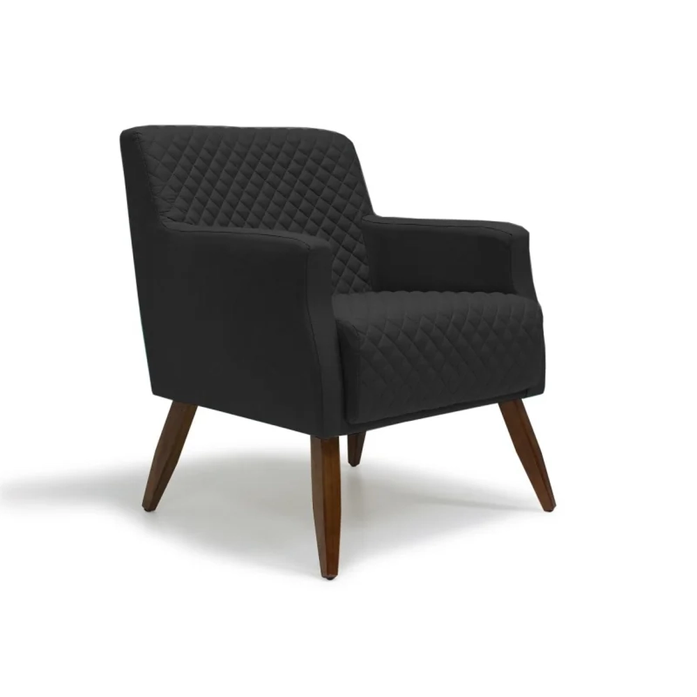 Poltrona Decorativa Pés Palito Madeira Diva Veludo C-300 Preto - Domi