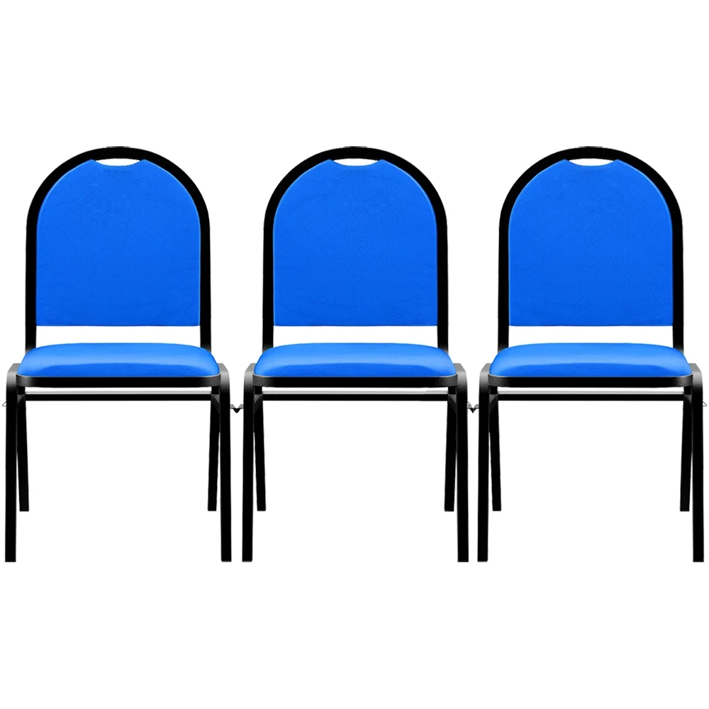 Kit 3 Cadeiras Hoteleiras Auditório Empilhável Sintético Z33 Azul - Mpozenato