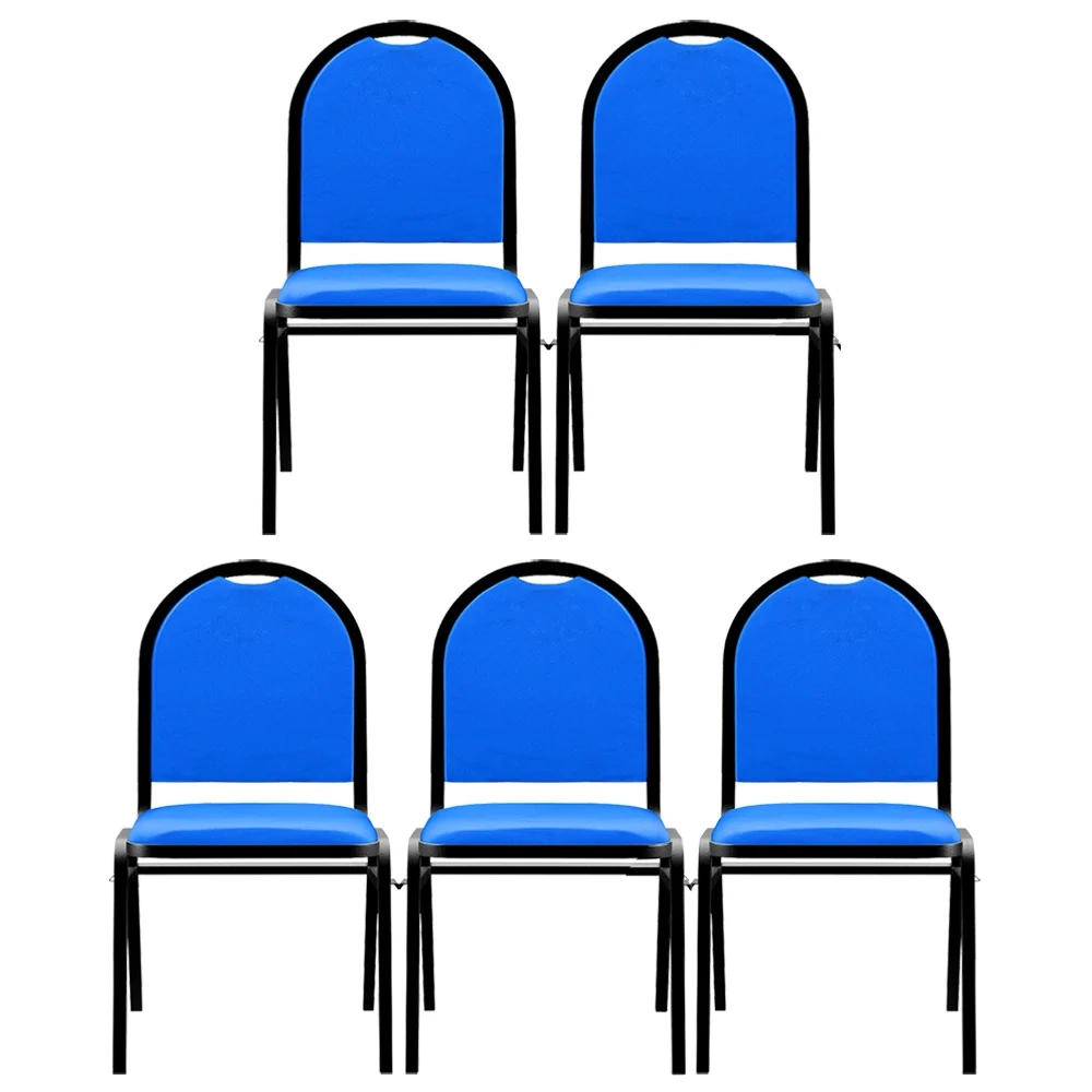 Kit 5 Cadeiras Hoteleiras Auditório Empilhável Sintético Z33 Azul - Mpozenato