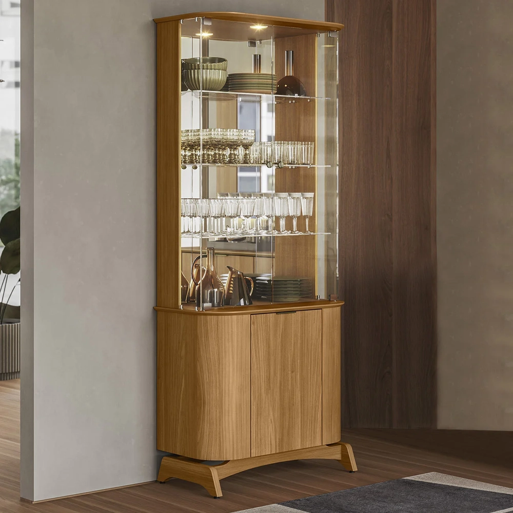 Cristaleira Porta de Vidro Com Espelho e LED Zuni Ypê N02   - Mpozenato