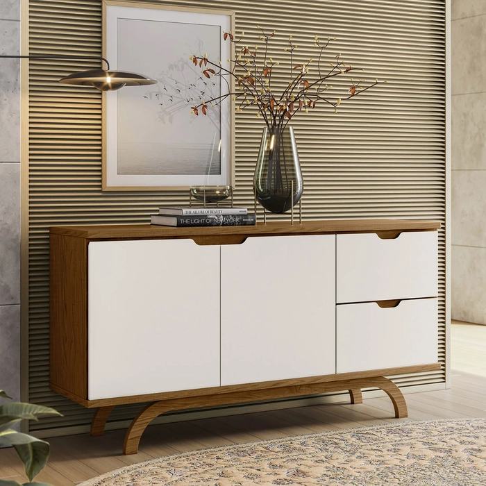 Buffet Aparador Sala de Estar 150cm 2 Portas Vinci Ypê/Off N02 - Mpozenato
