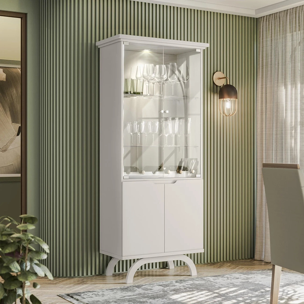 Cristaleira Porta de Vidro Com LED 71cm Vinci Off White N02 - Mpozenato