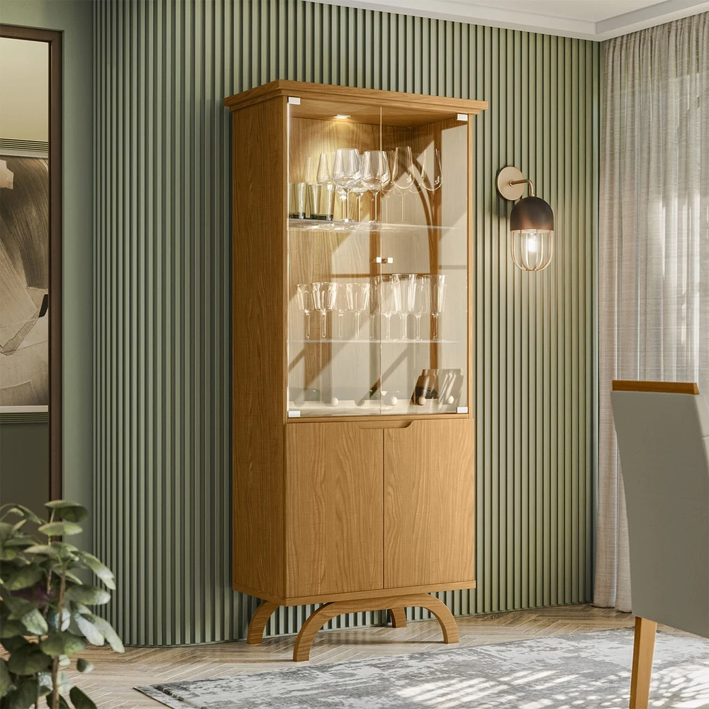 Cristaleira Porta de Vidro Com LED 71cm Vinci Ypê N02       - Mpozenato