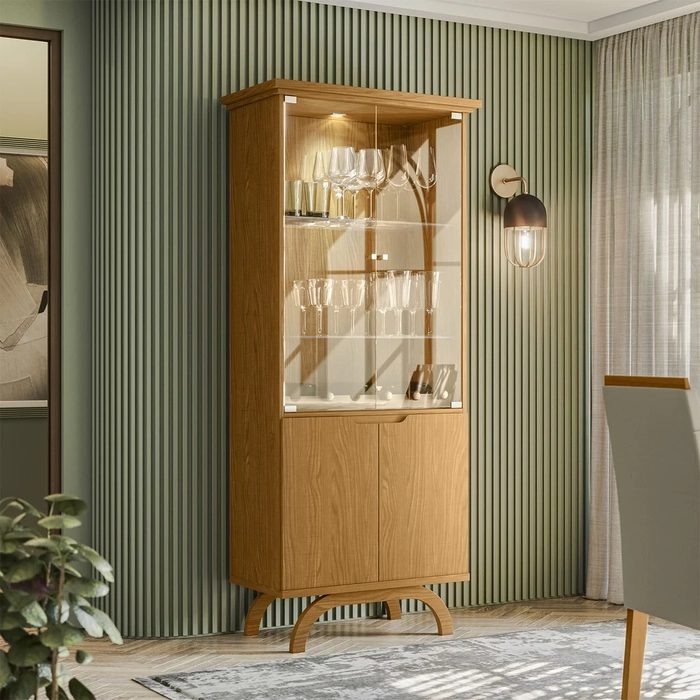 Cristaleira Porta de Vidro Com LED 71cm Vinci Ypê N02       - Mpozenato