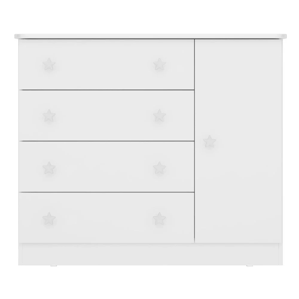 Cômoda Infantil Doce Sonho 1 Porta 4 Gavetas Branco - Qmovi
