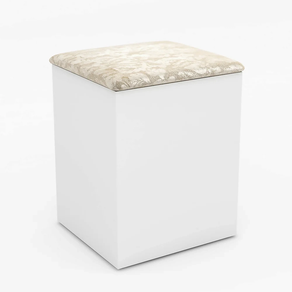 Puff Decorativo Baú 37,5cm Branco/Floral Pérola - Tecno Mobili