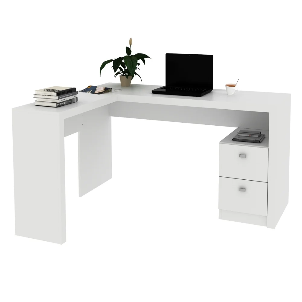 Mesa Para Escritório 2 Gavetas ME4129 Branco - Tecno Mobili