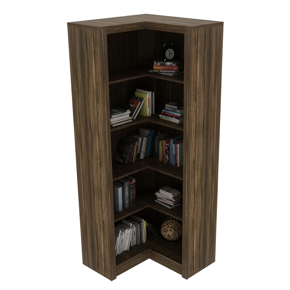 Armário em L 68cm Escritório 4 Prateleiras Nogal - Tecno Mobili