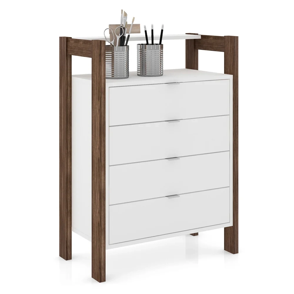 Gaveteiro 4 Gavetas AZ1012 Branco/Nogal - Tecno Mobili