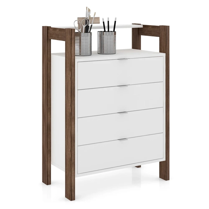Gaveteiro 4 Gavetas AZ1012 Branco/Nogal - Tecno Mobili
