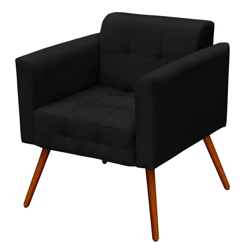 Poltrona Decorativa Pés Palito Ana Suede Preto - Ibiza