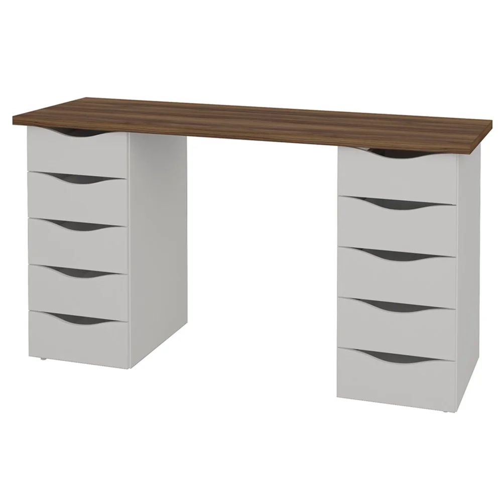 Mesa para Computador Escrivaninha Due Web Nogal/Branco - Artany