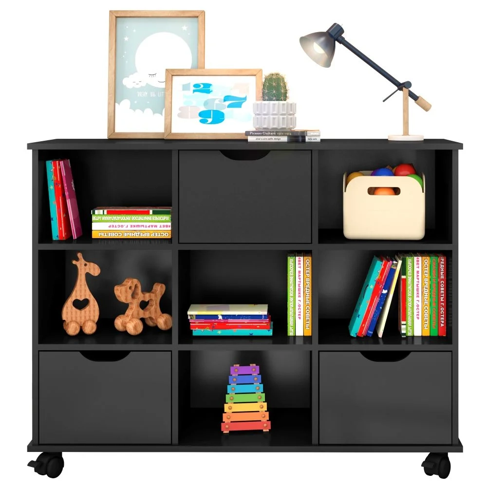 Nicho Organizador 3 Gavetas com Rodízios Preto - Qmovi