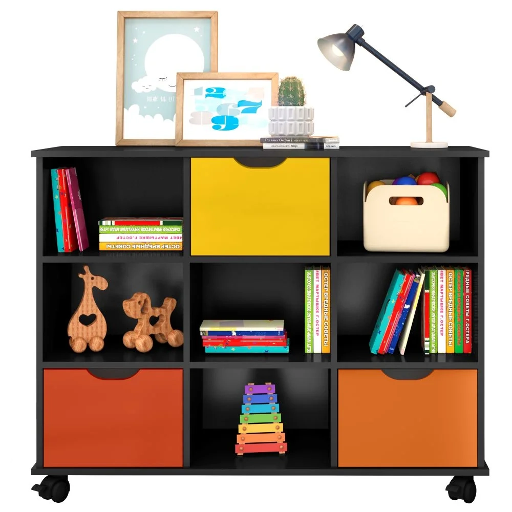 Nicho Organizador 3 Gavetas com Rodízios Preto/Colorido - Qmovi