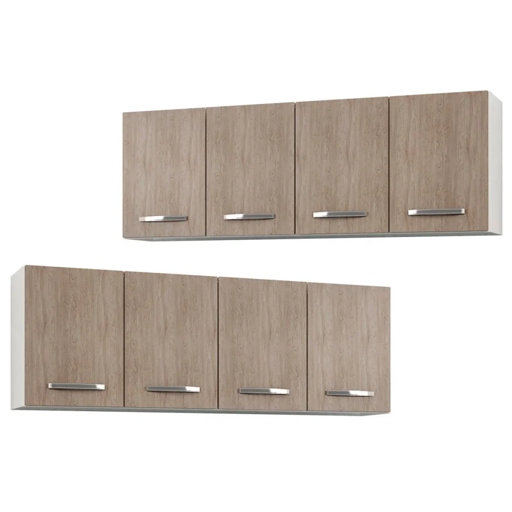 Kit 2 Armários Aéreos Panamá 4 Portas 160cm Branco/Castanho - Lumil Móveis