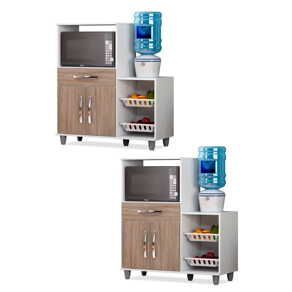 Kit 2 Armários Multiuso Irlanda com Fruteira Branco/Castanho - Lumil Móveis