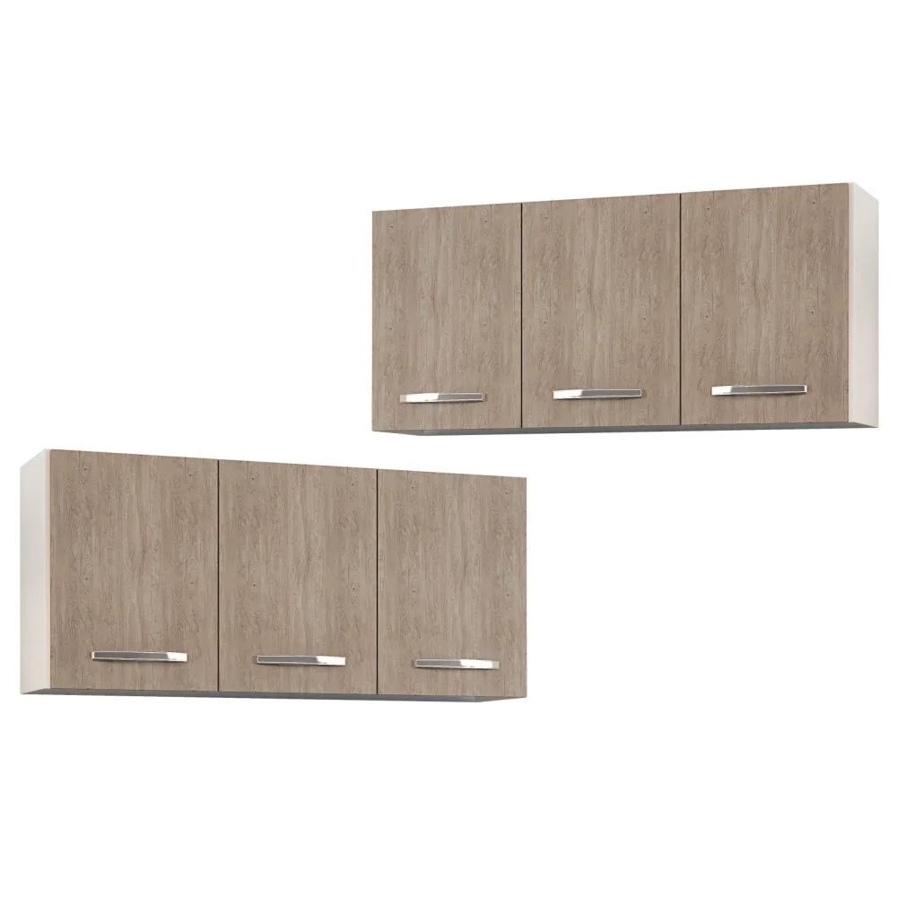 Kit 2 Armários Aéreos Honduras 3 Portas 120cm Branco/Castanho - Lumil Móveis