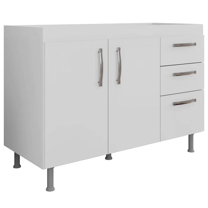 Balcão Gabinete Para Pia 120cm Nathan 2 Portas Branco - Nathy Móveis