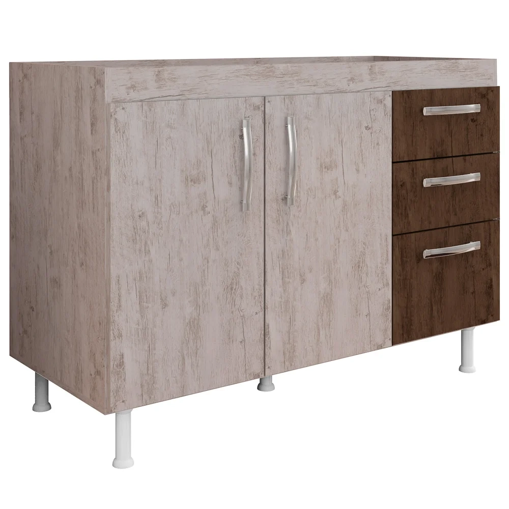 Balcão Gabinete Para Pia 120cm Nathan 2 Portas Rústico/Chocolate - Nathy Móveis